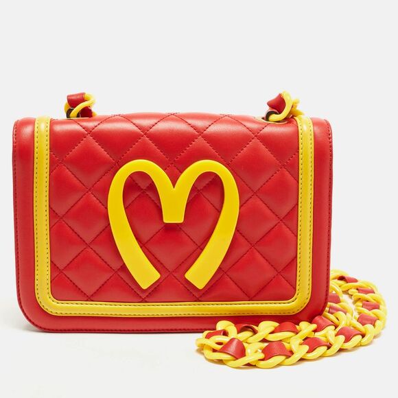 Moschino Handbags - Moschino Mcdonald's Red/yellow Quilted Leather Flap Shoulder Bag